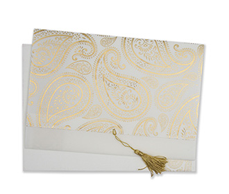 Multifaith Indian wedding invite in Ivory with a paisley design