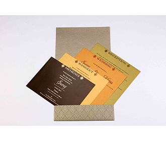 Multifaith wedding card in light brown with golden sheen