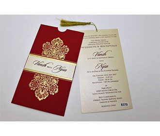 Multifaith wedding card in red with golden design & pullout insert