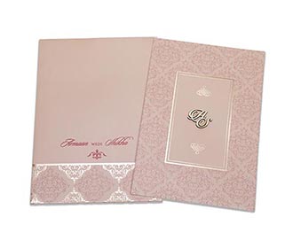 Multifaith wedding card in tan colour with lasercut name initials
