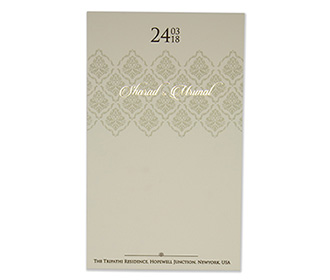 Multifaith wedding invitation card in cream color with grey color motifs