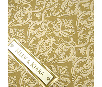 Multifaith wedding invitation card in golden with embossed motifs