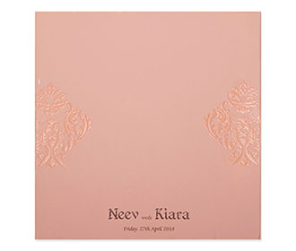 Multifaith wedding invitation card in rose blush with embossed motifs