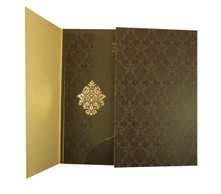 Multifaith Wedding Card in Brown & Golden with Gate Fold Design