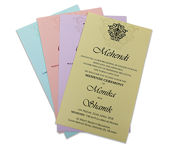 Multifaith Wedding invitation in cream colour with brown ribbon