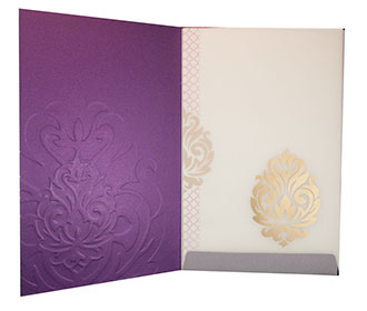 Multifaith Wedding Invitation in Ivory and Purple with Motifs