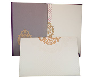 Multifaith Wedding Invitation in Ivory and Purple with Motifs