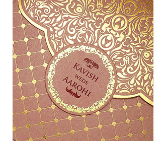 Multifaith wedding invite in elegant pink and golden colour