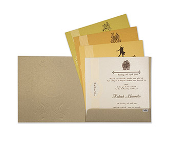 Muslim floral wedding invitation card in shades of golden