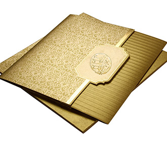 Muslim wedding invitation in shimmering golden