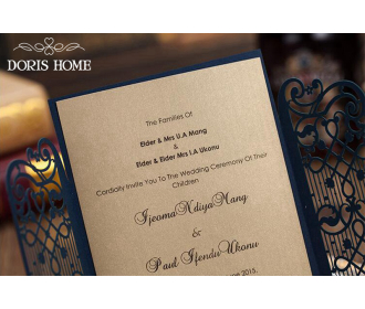 Navy Blue Elegant Wedding Invitation With Laser Cut Flowers