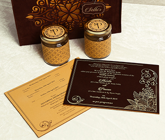 Openn carry bag style wedding invite with inserts and sweet jars