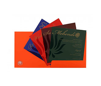 Sample Orange Wedding Invitation with Lotus Design & Colored Inserts