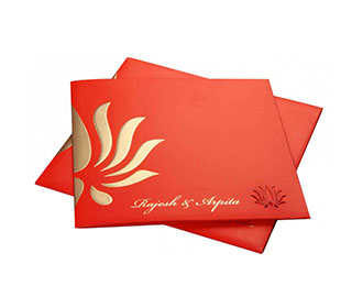 Sample Orange Wedding Invitation with Lotus Design & Colored Inserts