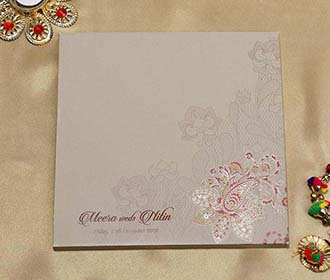 Paisley Design Indian Wedding Card in Brown and Magenta