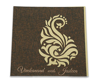 Paisley theme laser cut wedding invite in brown colour