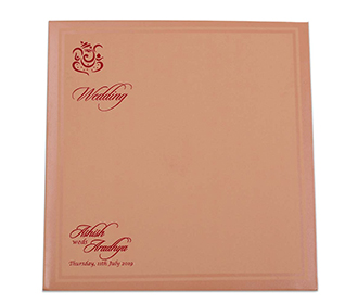 Peach colour wedding card with embossed flowers in self