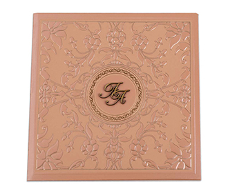 Peach colour wedding card with embossed flowers in self