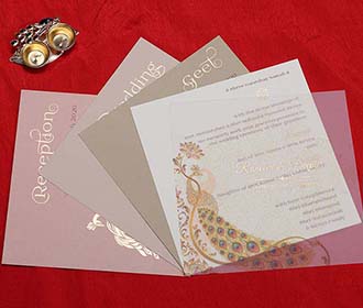Peacock and Paisley theme Indian Wedding Invitation Card