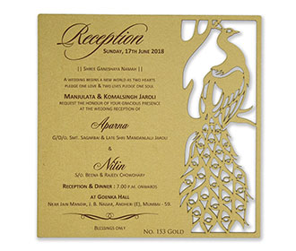 Peacock themed laser cut wedding Invitation in cardboard