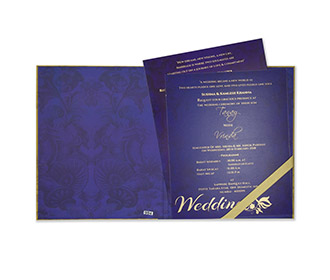 Peacock themed royal indian wedding card in blue