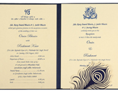 Peacock Wedding Invitation in Navy Blue & Lemon Golden Colour