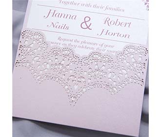 Pink colour Christian wedding invitation with a laser cut pocket