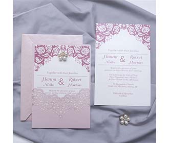 Pink colour Christian wedding invitation with a laser cut pocket