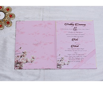 Pink Floral Indian wedding invitation in carry bag style