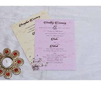 Pink Floral Indian wedding invitation in carry bag style
