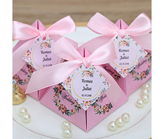 Pink Floral Pyramid Wedding Favor and Gift Boxes