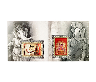 Powder blue color wedding invitation in different Ganesha poses