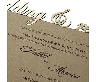 Pull out cardboard wedding invitation in copper