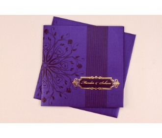 Purple and golden card with floral motif design