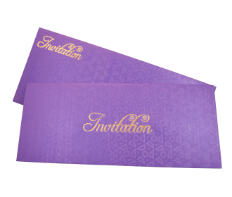 Purple and golden invite with a folding insert and glossy finish