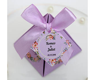 Purple Floral Pyramid Wedding Favor and Gift Boxes