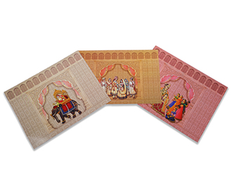 Radha Krishna theme royal Indian wedding invitation card