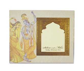 Radha Krishna themed royal indian wedding invitation