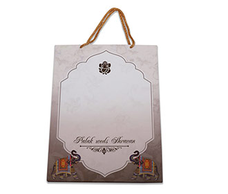 Radha Krishna wedding invitation card with Ganesha, Peacock feather & Bansuri