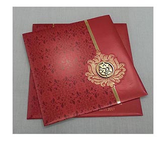 Red and Golden tamil wedding card with laser cut Ganesha