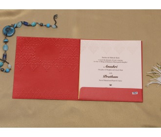 Red colored floral wedding invite