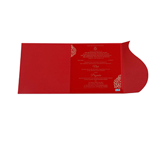 Red colour Indian wedding card with golden motifs