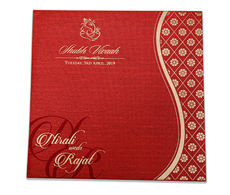 Red colour modern Indian wedding card with flower pattern