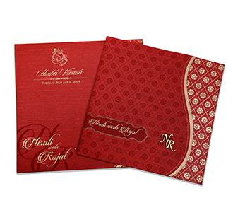 Red colour modern Indian wedding card with flower pattern