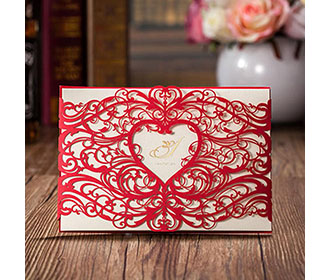Red Heart Design Lasercut Wedding Invitation Card