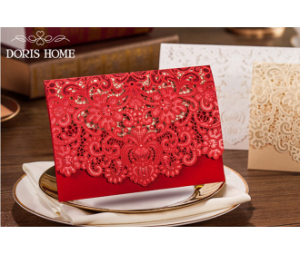 Red Laser Cut wedding invitation cards with Embossed Flower