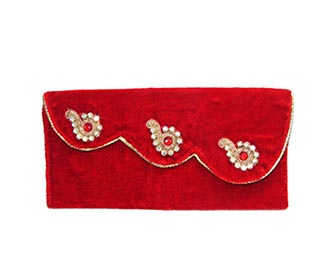 Red Velvet with Broach hand Clutch