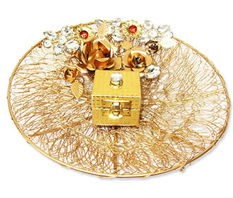 Ring Tray with Cane Mesh Base and Golden Box - 