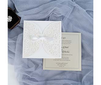 Romantic white lace cut wedding invitation card