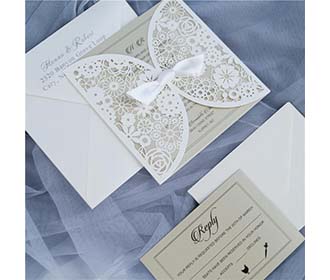 Romantic white lace cut wedding invitation card